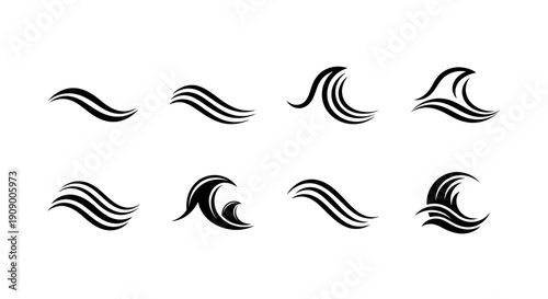 Elegant Wave Icon Set: Water, Ocean, Sea Design Elements