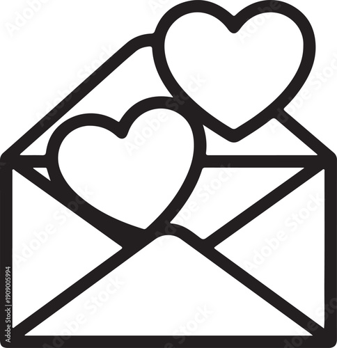 Love Letter Envelope with Heart Icons Line Illustration