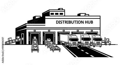 Trucks at Distribution Hub Loading Area.