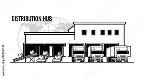 Trucks at a Distribution Hub Loading.