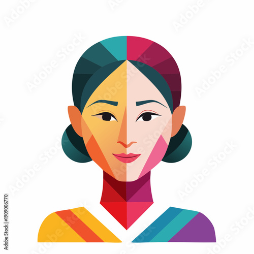 A vibrant illustration of a woman's face divided into colorful sections.