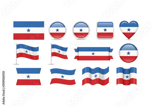 Free Download Blue white red horizontal flag with blue star png on transparent background - GFXLoad