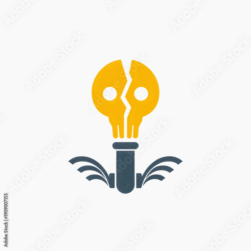 icon of an invisible gas leak represented by a cracked pipe releasing transparent wave lines forming a skull