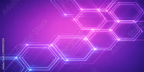 Abstract purple and blue background with hexagon pattern vector illustration featuring 3D technology shapes and light textures for a digital business backdrop design element