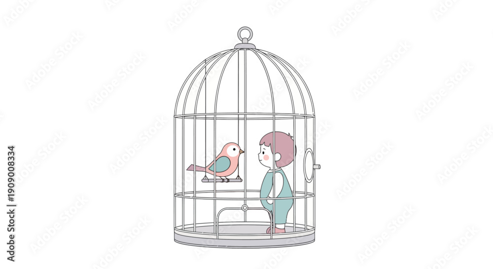 custom made wallpaper toronto digitalCurious child observes a small bird within an illustrative birdcage