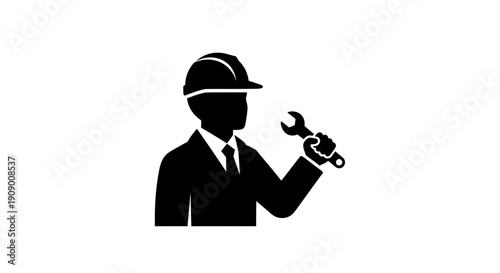 Businessman holding a wrench tool.