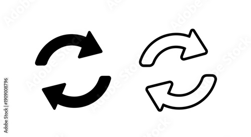 Circular arrow icons, solid black and outline, symbolizing refresh, repeat, and cycle