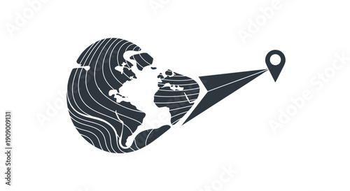 A stylized illustration of a globe with a pinpoint location marker.