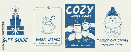 Cozy Winter Warm Wishes Hot Drink Doodle Set, Knitted Sock Mitten Hand Drawn Vector Clipart, Snow Season Comfort Illustration Collection, Holiday Hygge Sketch Design Pack, Sweater Weather Line Art Ele