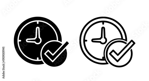 Clock and Checkmark Icon Set for Timely Completion and Verified Tasks