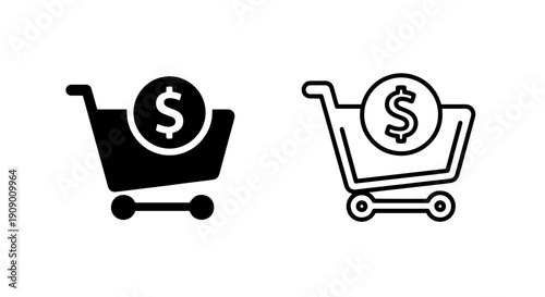 Shopping Cart with Dollar Icon Set for E-commerce, Sales, and Online Transactions