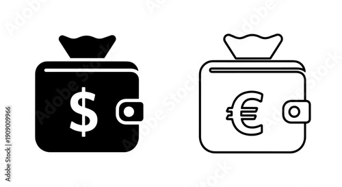 Currency Wallet Icon Set for Finance, Savings, and Global Money Management