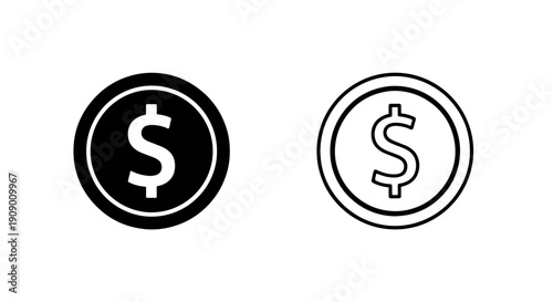 Dollar Coin Icon Set for Finance, Currency, and Payment Transactions