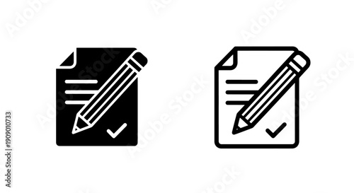 Checklist and verification icon with pencil and checkmark on paper document