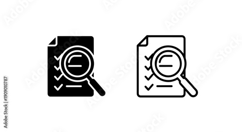 Audit and inspection icon with magnifying glass over checklist document