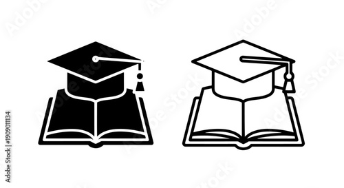 Open Book with Graduation Cap Vector Icon Symbolizing Academic Success and Learning