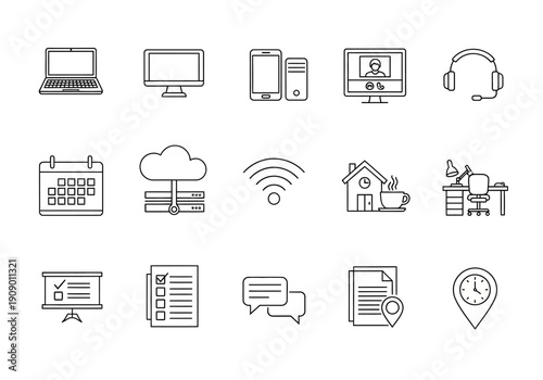 Modern technology and office icons for business and communication needs
