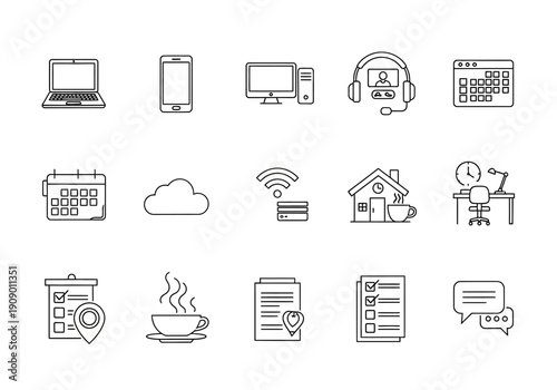 Set of modern line icons for business and technology
