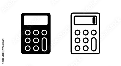 Simple calculator symbols in flat and line versions for educational and business use