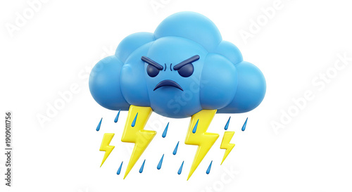 Angry 3D Cloud with Lightning and Rain