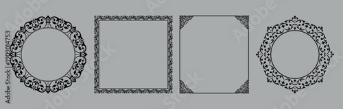 Set of decorative frames Elegant vector element for design in Eastern style, place for text. Floral black and gray frames. Lace illustration for invitations and greeting cards