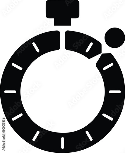 Black stopwatch icon with segmented circle and button on white timer time