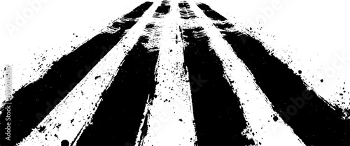 Vector black tire tracks grunge texture on white background