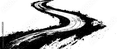 Vector black tire tracks grunge texture on white background