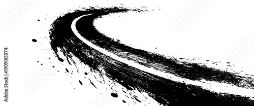 Vector dynamic tire tracks black tire tracks grunge texture on white background