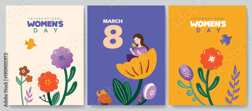 8 March, Happy International Women's Day, Women's History Month banner. Vector illustration. 