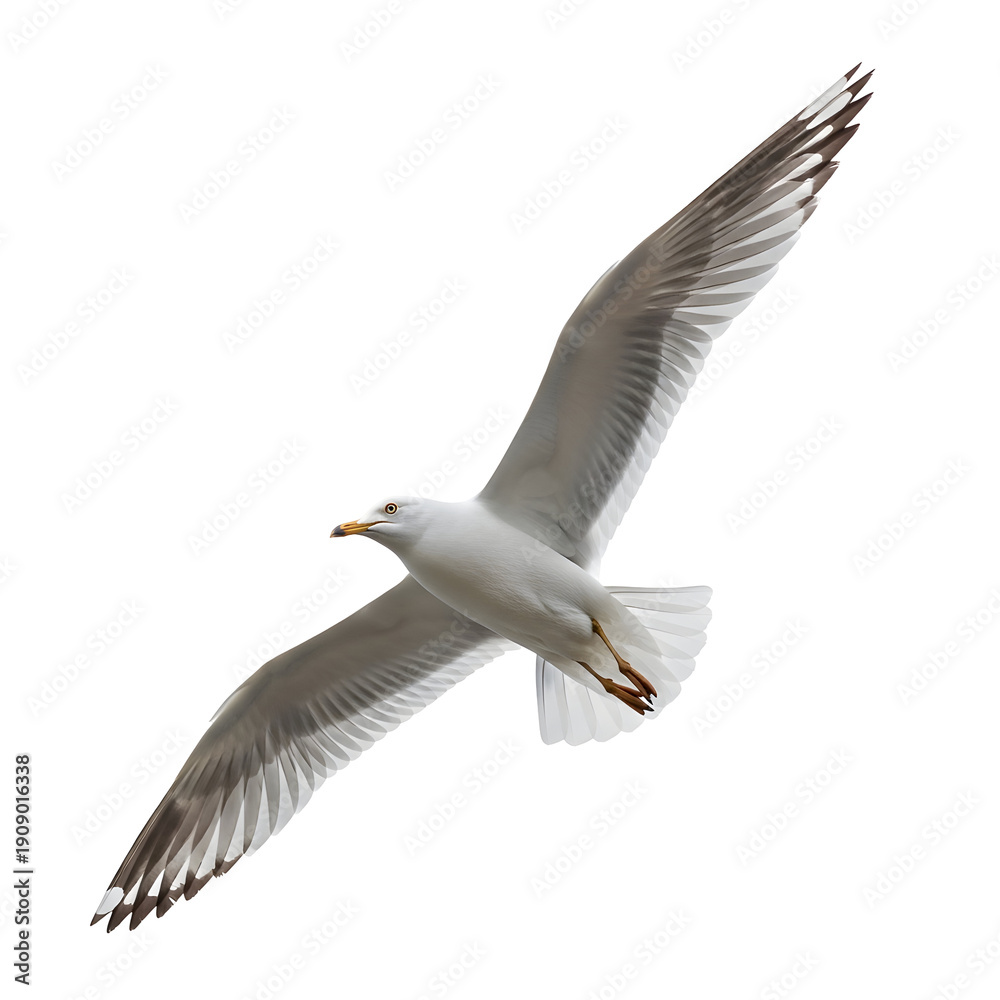 Fototapeta premium Seagull soaring with spread wings isolated on transparent background