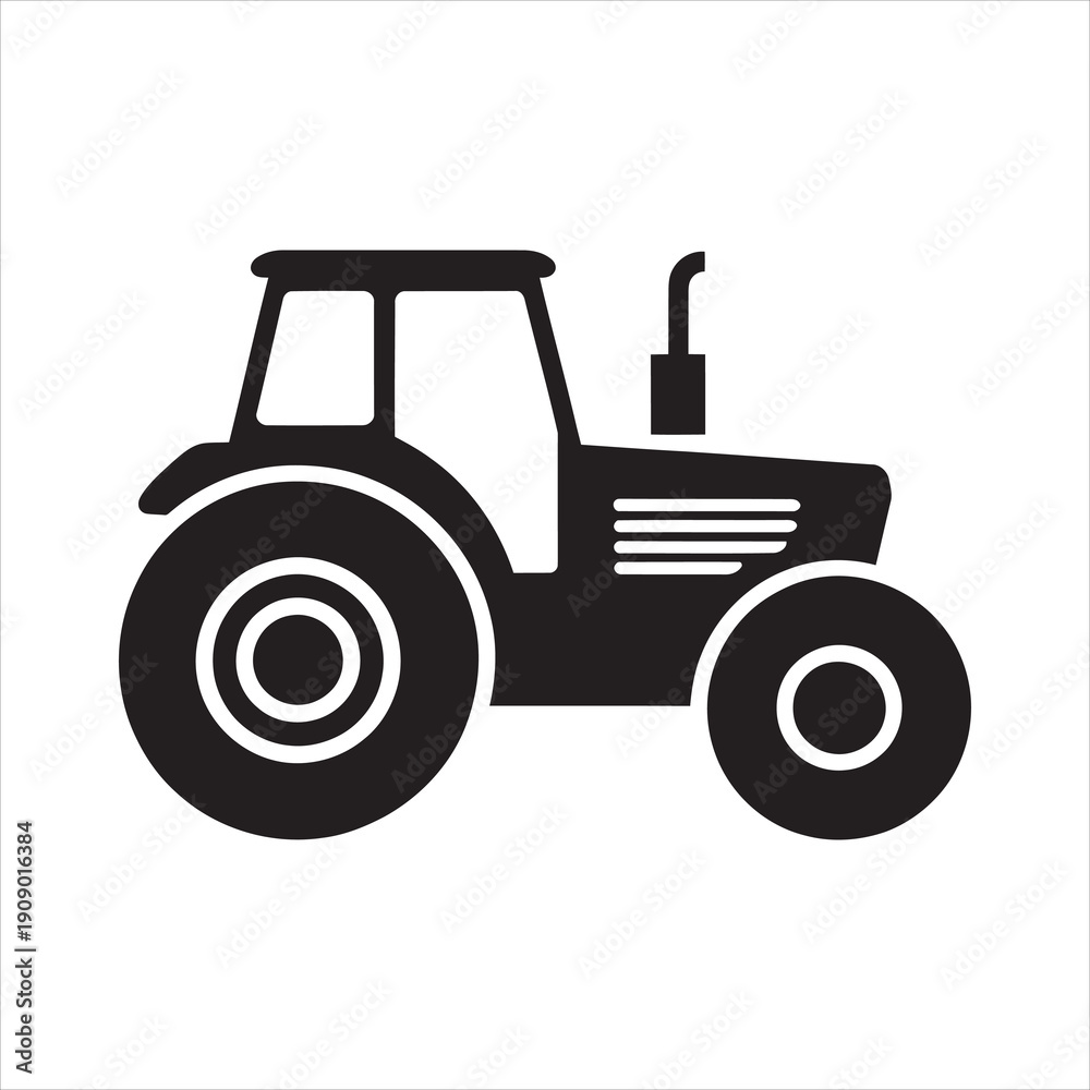 Obraz premium Black tractor icon features bold silhouettes with distinct tire treads against a transparent background