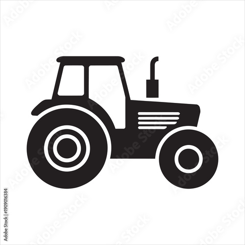 Black tractor icon features bold silhouettes with distinct tire treads against a transparent background