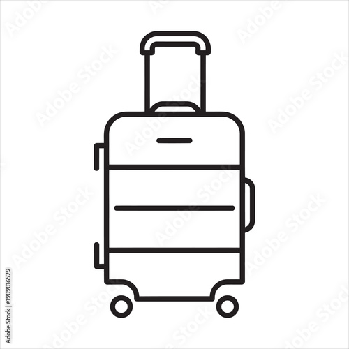 Simple black outline presents a rolling suitcase isolated on a clean white background