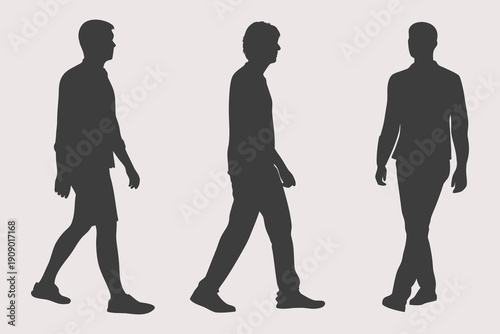 manhood walking silhouettes set vector. Isolated illustration. Eps 10