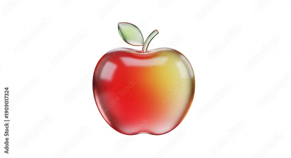 Obraz premium Vibrant Fresh Apple with Green Leaf on White Background