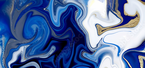 Luxury Blue and Gold Marble Abstract Background with Fluid Ink Swirls, Elegant Navy White Acrylic Texture, Premium Modern Art Wallpaper Design