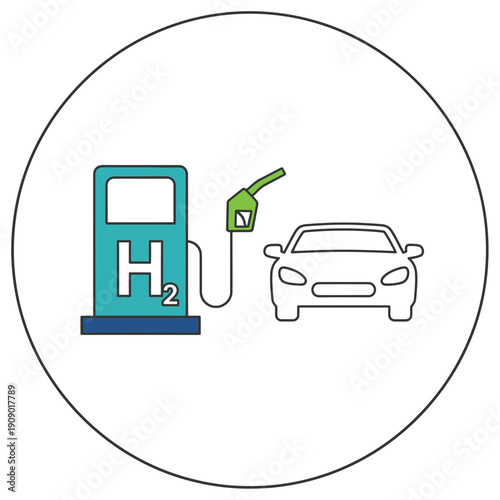 Hydrogen fuel cell car refueling at modern station