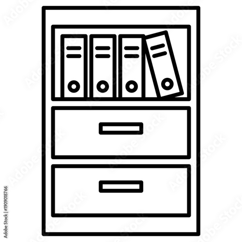Office filing cabinet with folders line icon
