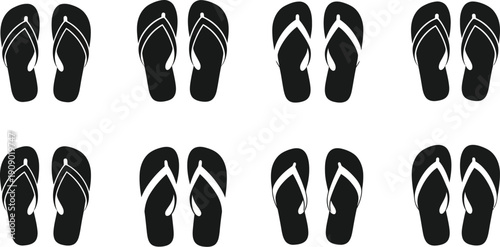 Solid slippers, sandals and flip-flop icons. 