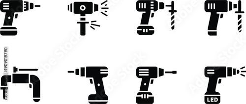 Cordless drills and power tools. Cordless power drills used for drilling holes and driving screws. 
