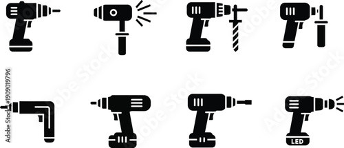 Cordless drills and power tools. Cordless power drills used for drilling holes and driving screws. 
