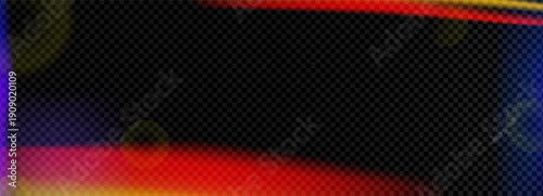 Light film leak flare effect with camera lens for photo. Transparent galaxy dark planet frame with noise and bokeh. Burnt red stripes gradient. Cosmos magic background filter texture overlay.