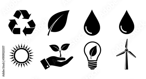 Eco-friendly icons for sustainable living and environmental conservation