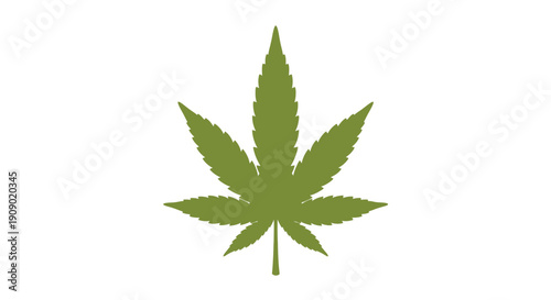 A simple green illustration of a cannabis leaf against a white background