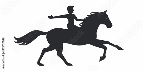 Child Riding Galloping Horse Silhouette Vector Illustration Equestrian Action Graphic