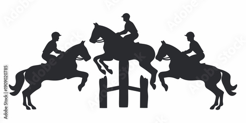 Show Jumping Equestrian Horse and Rider Silhouette Collection