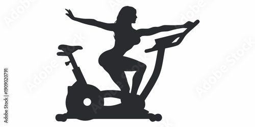 Woman Riding Stationary Exercise Bike Silhouette Icon
