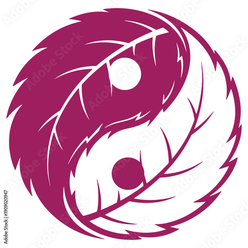 Abstract Yin Yang Symbol Design with Purple and White Colors Isolated on Transparent Background