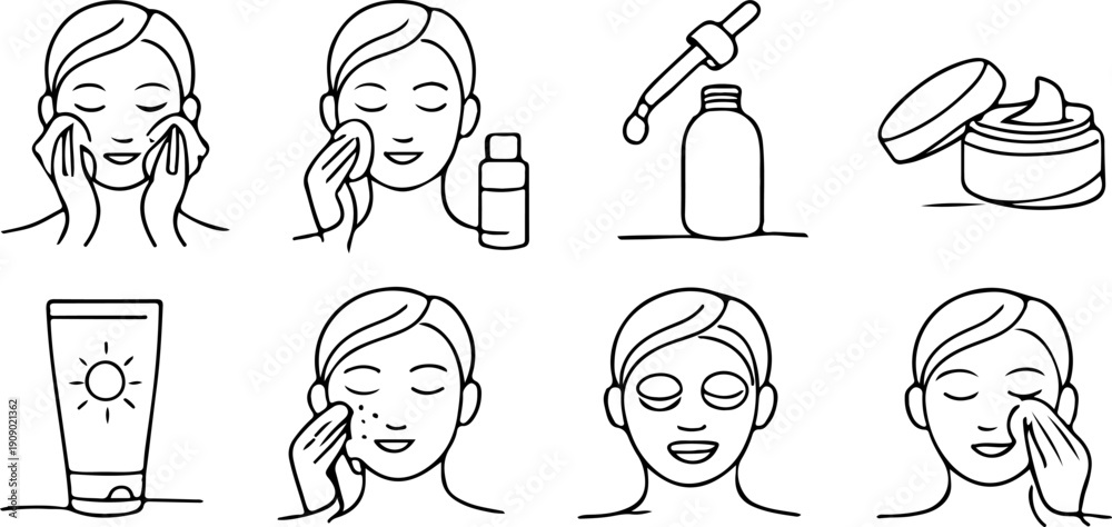 Obraz premium set of icons of home facial skin care stages, for stickers, social networks or other thematic designs